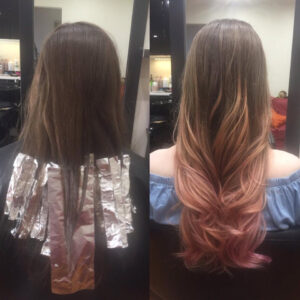 Foil colour work with a rose-toned finished hair result at Jacob’s Hair & Beauty